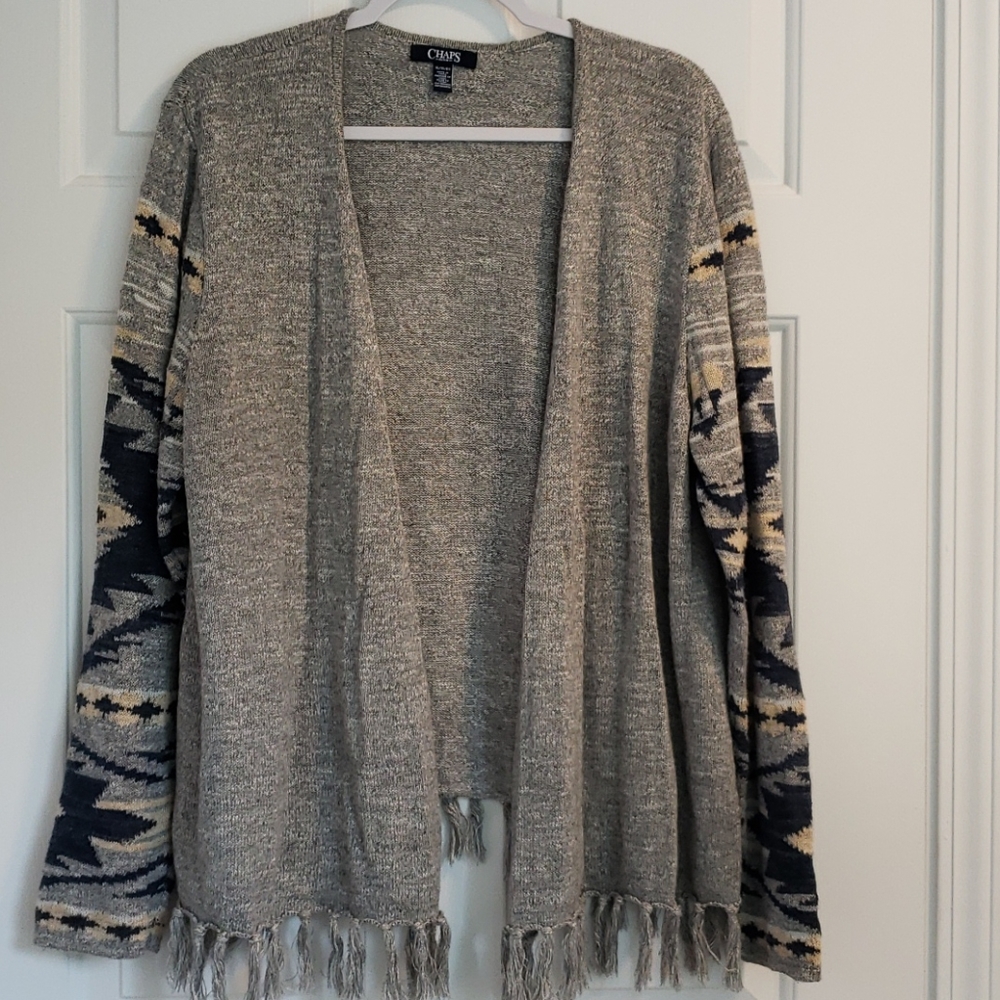 Chaps Sweater Aztec Design 100% Cotton Gray XL